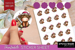 Highland Cow Round Sticker - Whimsical Christmas Printable Product Image 1