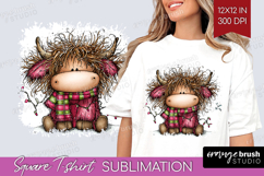 Highland Cow Square Tshirt Background - Whimsical Christmas Product Image 1