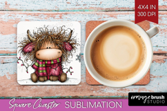 Highland Cow Square Coaster - Whimsical Christmas Coaster Product Image 1