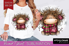 Highland Cow Round Tshirt Background - Whimsical Christmas Product Image 1