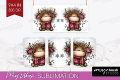 Highland Cow Mug Wrap - Whimsical Christmas Mug PNG Product Image 1