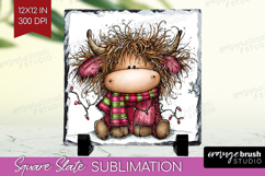 Highland Cow Slate PNG - Whimsical Christmas Square Slate Product Image 1