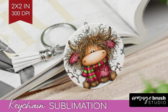 Highland Cow Keychain PNG - Whimsical Christmas Keychain Product Image 1