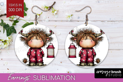 Highland Cow Round Earrings - Whimsical Christmas PNG Product Image 1