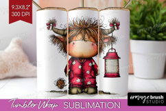 Highland Cow Tumbler Wrap - Whimsical Christmas Tumbler PNG Product Image 1