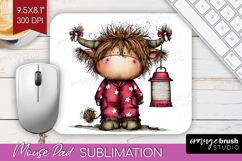 Highland Cow Mouse Pad Sublimation - Whimsical Christmas PNG Product Image 1