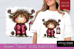 Highland Cow Square Tshirt Background - Whimsical Christmas Product Image 1