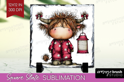 Highland Cow Slate PNG - Whimsical Christmas Square Slate Product Image 1