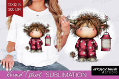 Highland Cow Round Tshirt Background - Whimsical Christmas Product Image 1