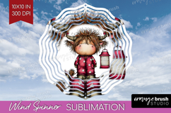 Highland Cow Wind Spinner Sublimation PNG - Whimsical Round Product Image 1