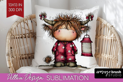 Highland Cow Pillow Sublimation - Whimsical Christmas Pillow Product Image 1