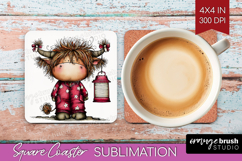 Highland Cow Square Coaster - Whimsical Christmas Coaster Product Image 1