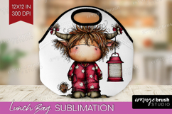 Highland Cow Lunch Bag - Whimsical Christmas Lunch Bug PNG Product Image 1