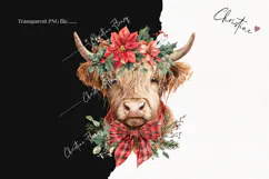 Christmas Highland Cow Clipart | Christmas PNG Product Image 2