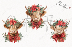 Christmas Highland Cow Clipart | Christmas PNG Product Image 3