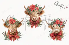 Christmas Highland Cow Clipart | Christmas PNG Product Image 3