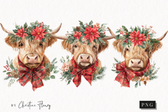 Christmas Highland Cow Clipart | Christmas PNG Product Image 1