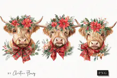 Christmas Highland Cow Clipart | Christmas PNG Product Image 1