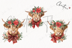 Christmas Highland Cow Clipart | Christmas PNG Product Image 3