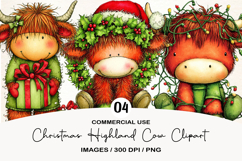 Christmas Highland Cow Clipart Product Image 1