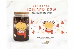 Christmas Highland Cow Glass Can Wrap SVG | Libbey 16oz Product Image 1