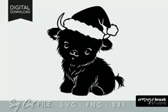 Christmas Highland Cow in Santa Hat SVG File Baby Cow