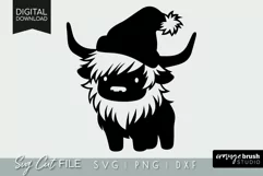 Christmas Highland Cow in Santa Hat SVG File Baby Cow