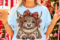 Christmas Highland Cow PNG | Leopard Bow & Cozy Sweater Png Product Image 2