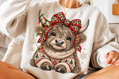 Christmas Highland Cow PNG | Leopard Bow & Cozy Sweater Png Product Image 3
