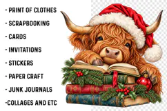 Christmas Highland Cow Book Lover PNG | Santa Hat & Vintage Product Image 2