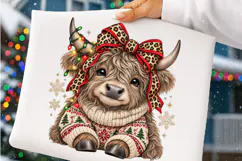 Christmas Highland Cow PNG | Leopard Bow & Cozy Sweater Png Product Image 4
