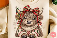 Christmas Highland Cow PNG | Leopard Bow & Cozy Sweater Png Product Image 5