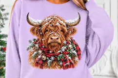Christmas Highland Cow PNG | Snowy Plaid Scarf & Bells Winte Product Image 5