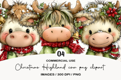 Christmas Highland cow png clipart Product Image 1