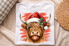 Christmas Highland Cow PNG,Cute Cow With Santa Hat Shirt Product Image 3