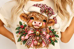 Pink Leopard Christmas Highland Cow, Pink Leopard Highland Product Image 2