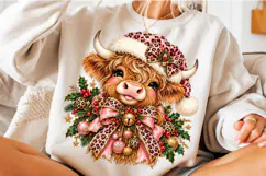 Pink Leopard Christmas Highland Cow, Pink Leopard Highland Product Image 4