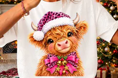 Christmas Highland Cow PNG Pink Leopard Product Image 3