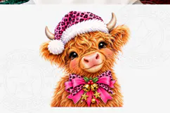 Christmas Highland Cow PNG Pink Leopard Product Image 5