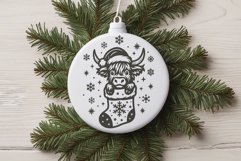 Christmas Highland Cow SVG in Stocking Cute Farm Laser Cut Product Image 3