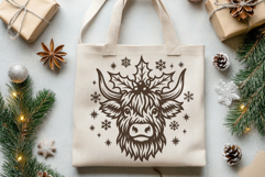 Christmas Highland Cow SVG Holly Rustic Farmhouse Laser Cut Product Image 3