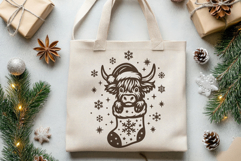 Christmas Highland Cow SVG in Stocking Cute Farm Laser Cut Product Image 2