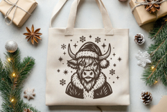Christmas Highland Cow SVG Santa Hat Farmhouse Laser Cut Product Image 2