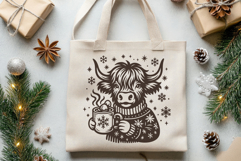 Christmas Highland Cow SVG | Cozy Cow with Hot Cocoa Product Image 2