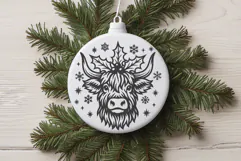 Christmas Highland Cow SVG Holly Rustic Farmhouse Laser Cut Product Image 2