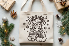 Christmas Highland Cow SVG | Cozy Winter Cow with Cocoa Product Image 3
