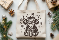Christmas Highland Cow SVG | Cute Cow with Gift Product Image 3