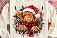 Christmas Highland Cow Santa Hat & Plaid Scarf Rustic Holida Product Image 4