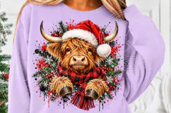 Christmas Highland Cow Santa Hat & Plaid Scarf Rustic Holida Product Image 5
