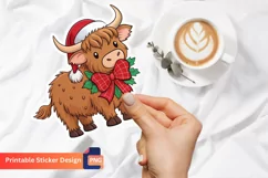 Christmas Highland Cow Sticker, Farmhouse Christmas Sticker Product Image 1